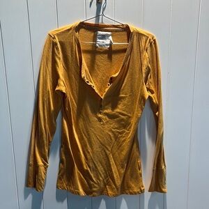 LOGG Women's Mustard Long Sleeve Henley style snap front Top scallop L